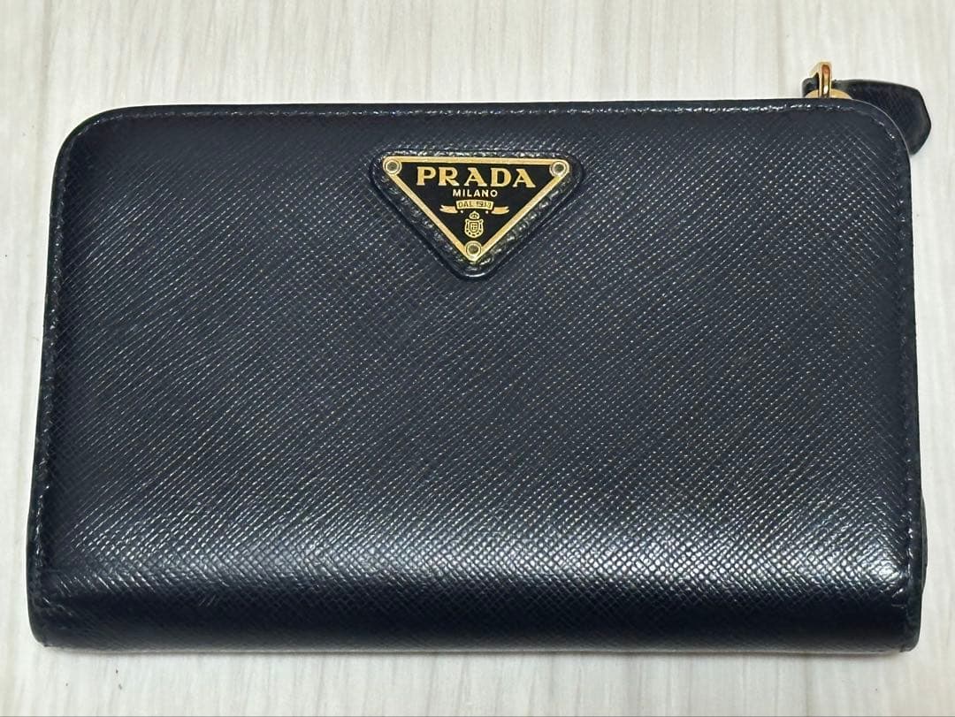 PRADA プラダ 二つ折り 財布 L字ファスナー トライアングル 三角 金ロゴ