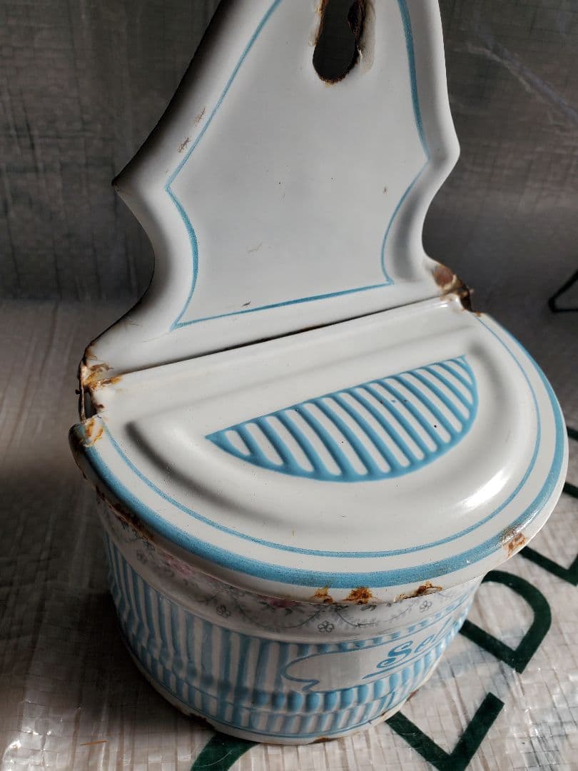 フランス　アンティーク　ホーロー　塩入れ　BB社　ローズガーランド