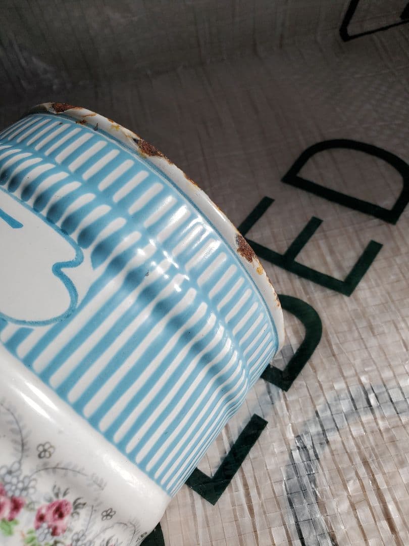 フランス　アンティーク　ホーロー　塩入れ　BB社　ローズガーランド