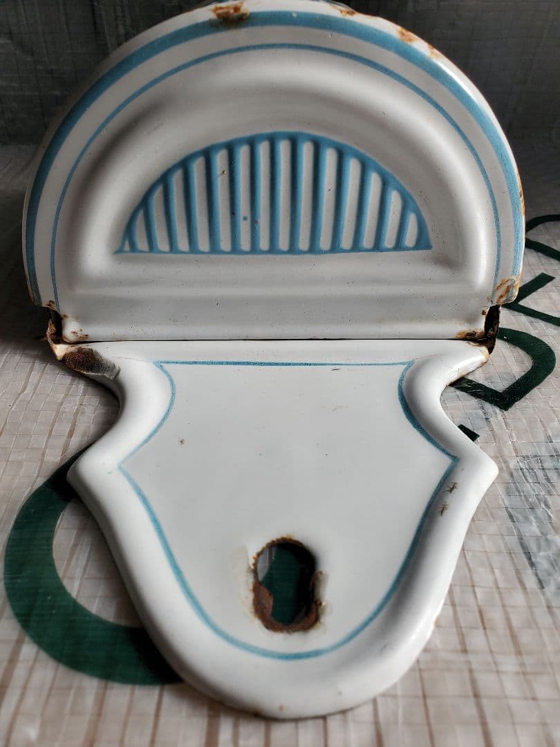 フランス　アンティーク　ホーロー　塩入れ　BB社　ローズガーランド