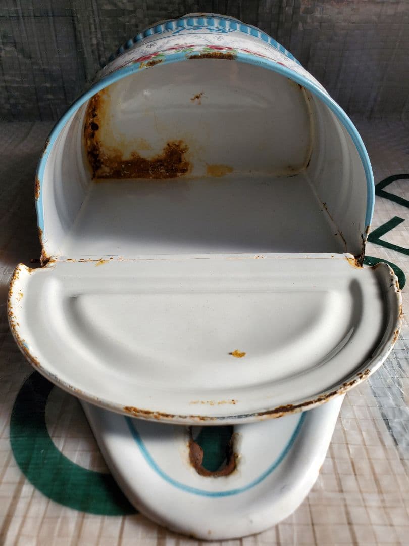 フランス　アンティーク　ホーロー　塩入れ　BB社　ローズガーランド