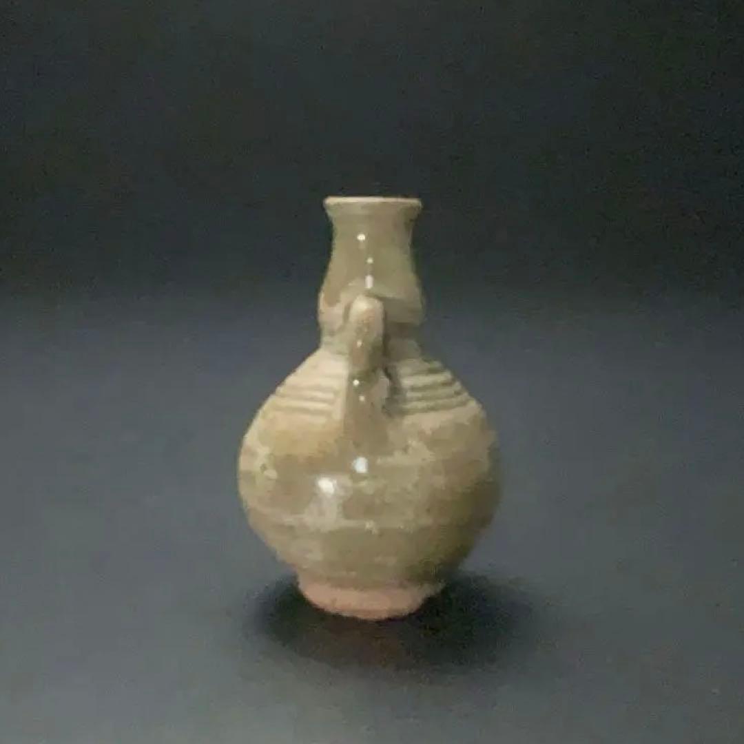 灰釉双耳小瓶　タイ　スンコロク　骨董　R1395ダM