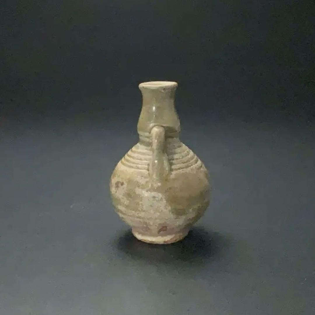 灰釉双耳小瓶　タイ　スンコロク　骨董　R1395ダM