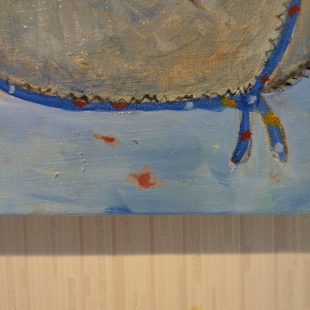 キャンバス油絵　専用　帽子と温かい服を着せてもらったにゃんこ