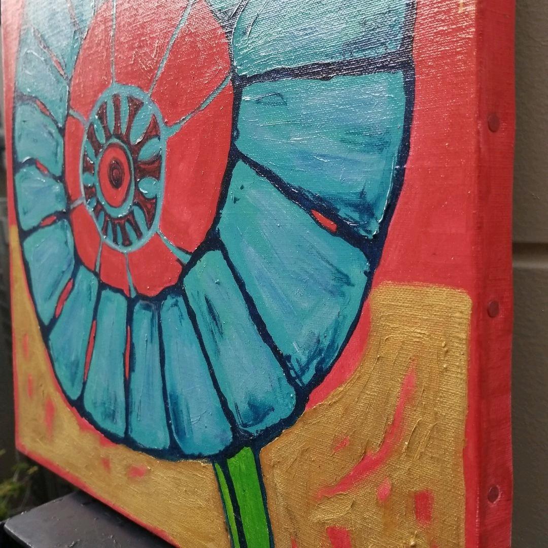 油絵　大きなあたまの植物　ユニークモダンアート 現代アート　大きめキャンバス