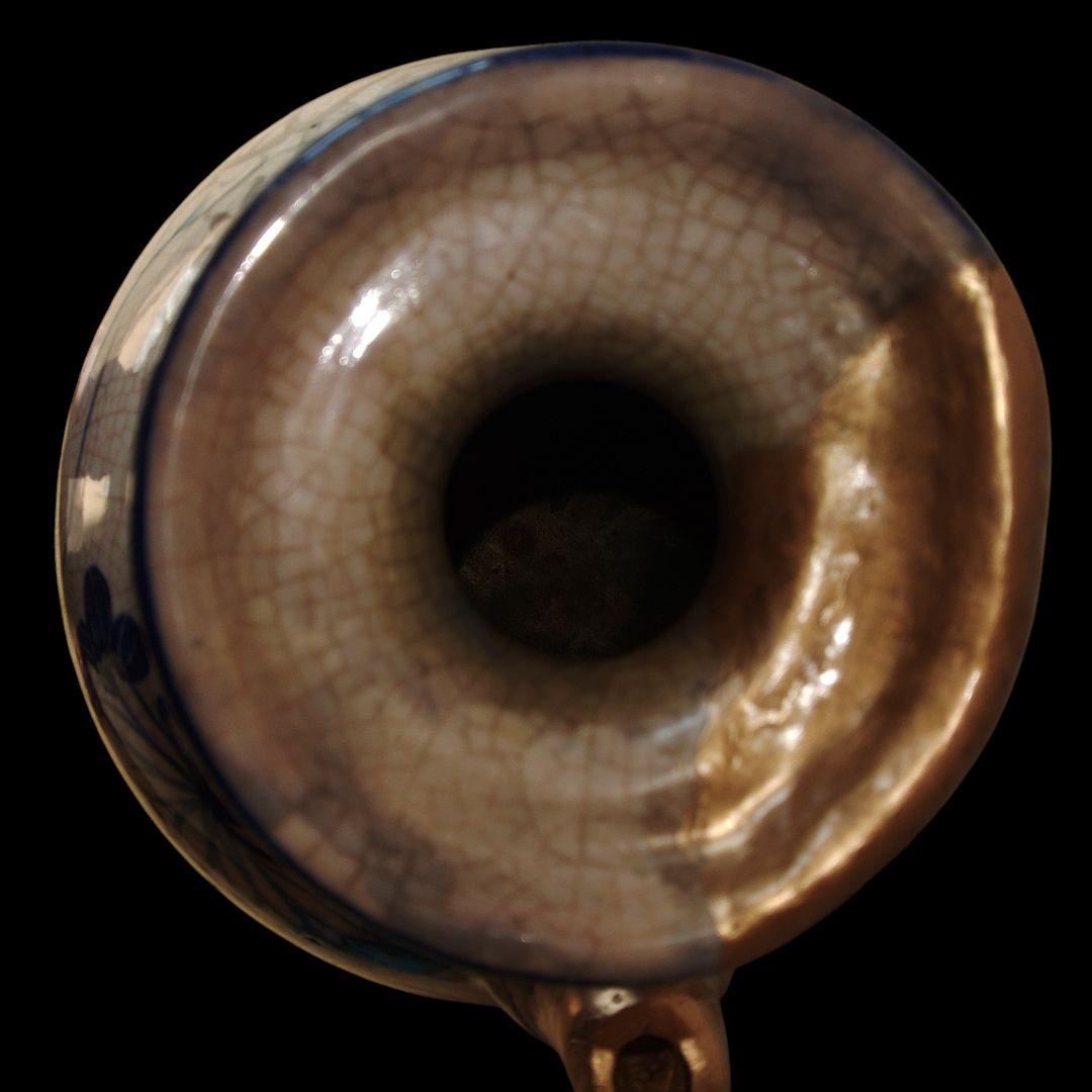 越後大久保焼　四君子染付水注　希少品　明治美術　金継ぎ