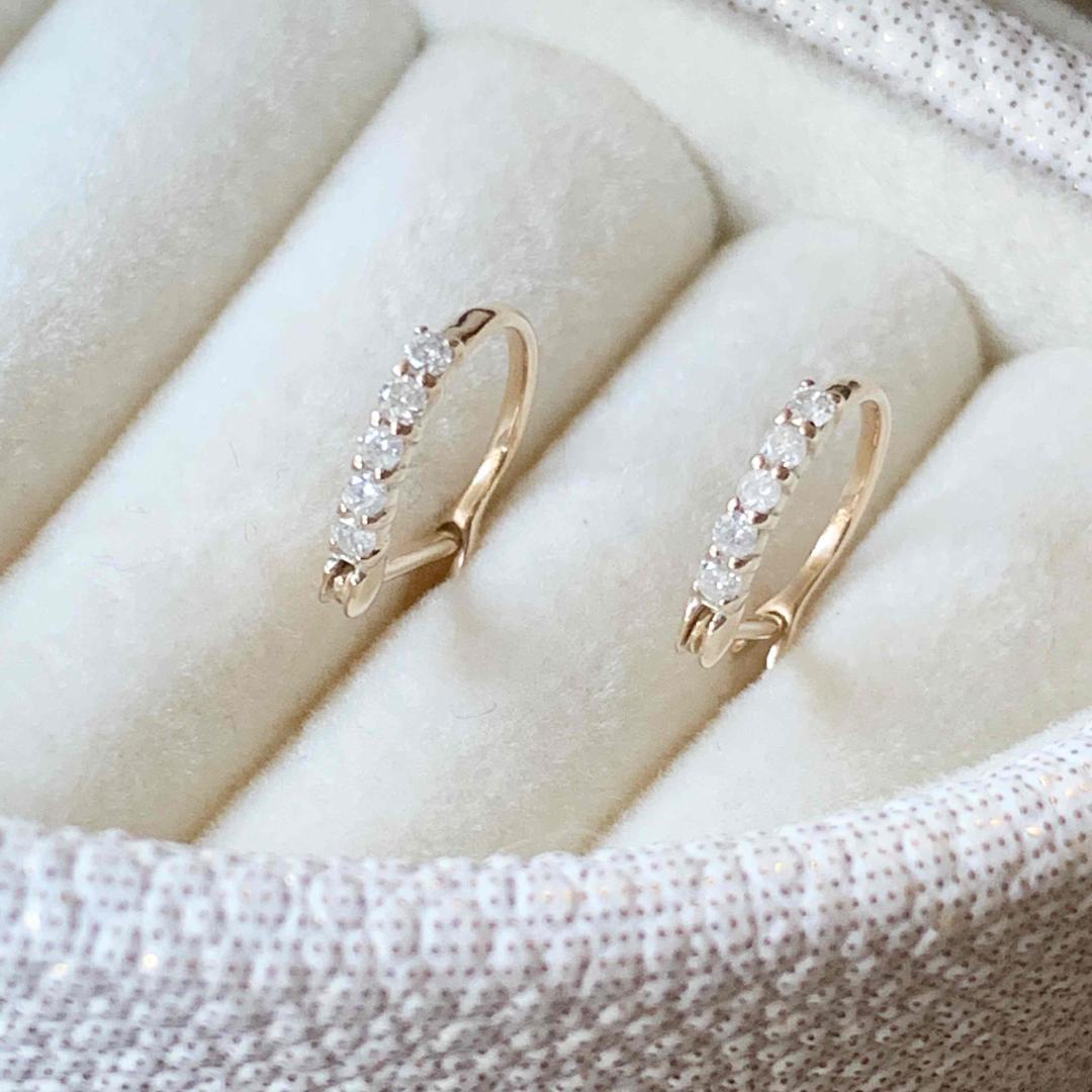 10金【天然ダイヤモンド ハーフエタニティピアス】イエローゴールド 新品！