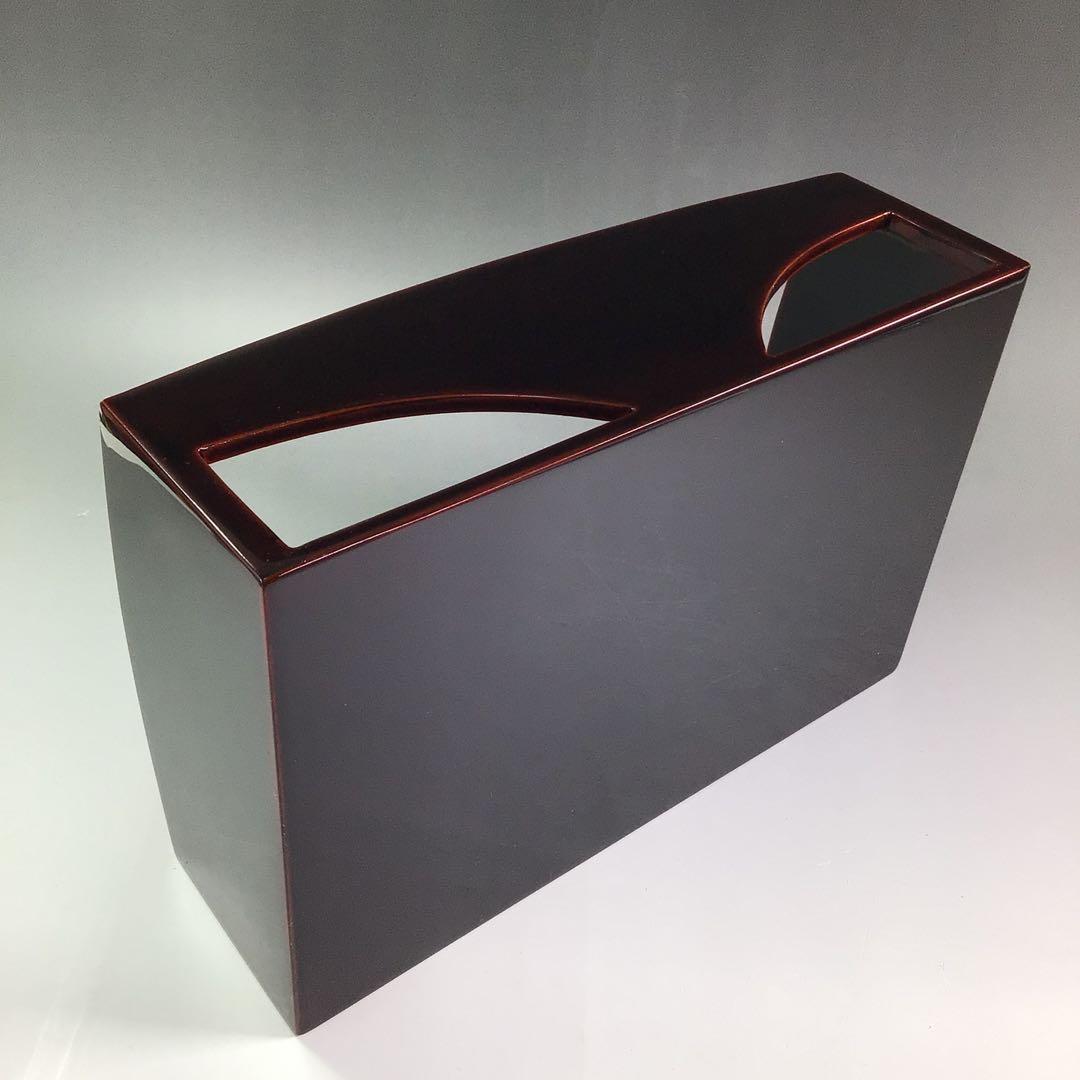 Ｐ９２１　莨盆　『鈴木松栄作』『溜塗』『而妙斎好』『独楽透し』　共箱　茶道具