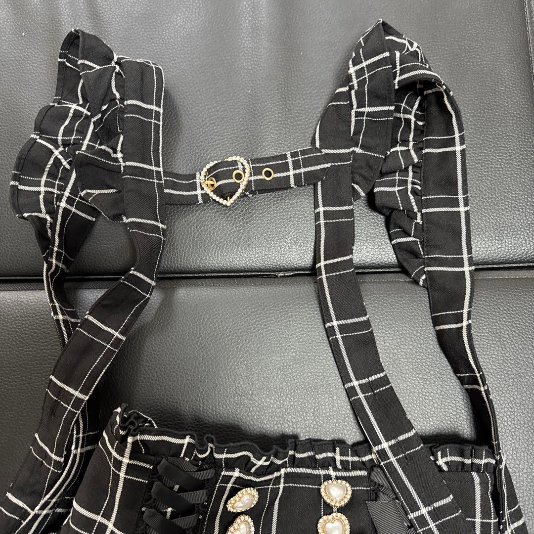LIZLISA レースアップサスペンダー付きスカパン ブラックチェック