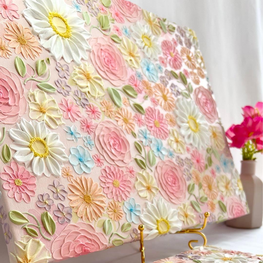 テクスチャーアート　絵画　インテリアアート　立体　花　絵　ボタニカルアート　現代