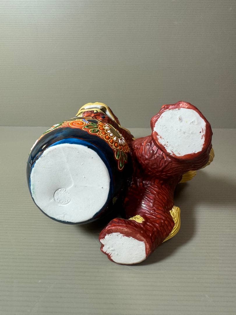 2870 九谷焼 玉乗り獅子 狛犬 シーサー 置物 開運 魔除け 縁起物 骨董品