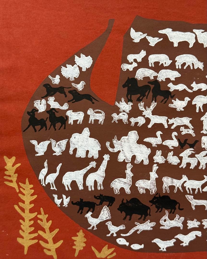 徳力富吉郎　木版画　「ノアの方舟」（1966年　直筆サイン　10/200）