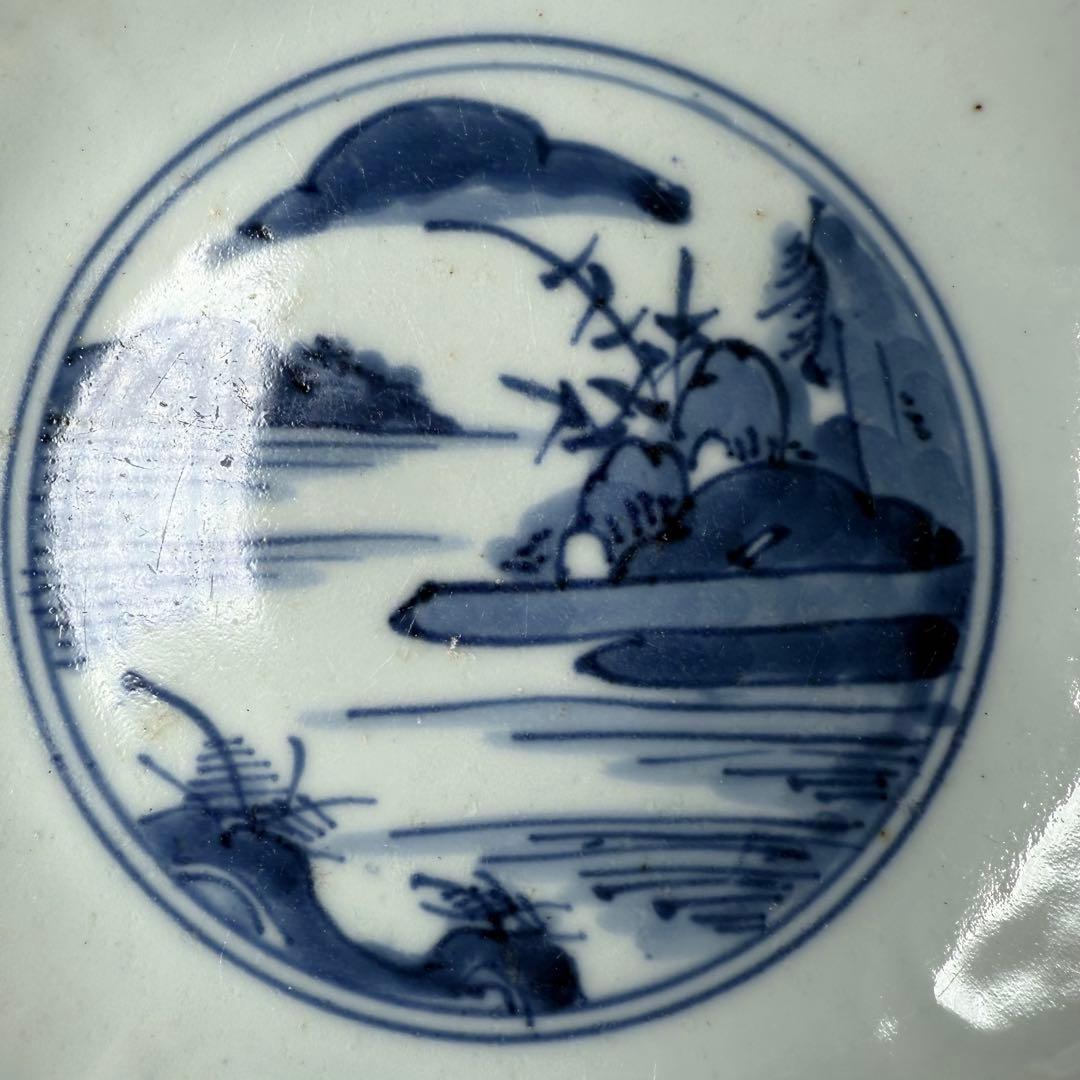 古伊万里　古九谷様式　染付山水図陽刻　中鉢　古陶を楽しむ　江戸後期
