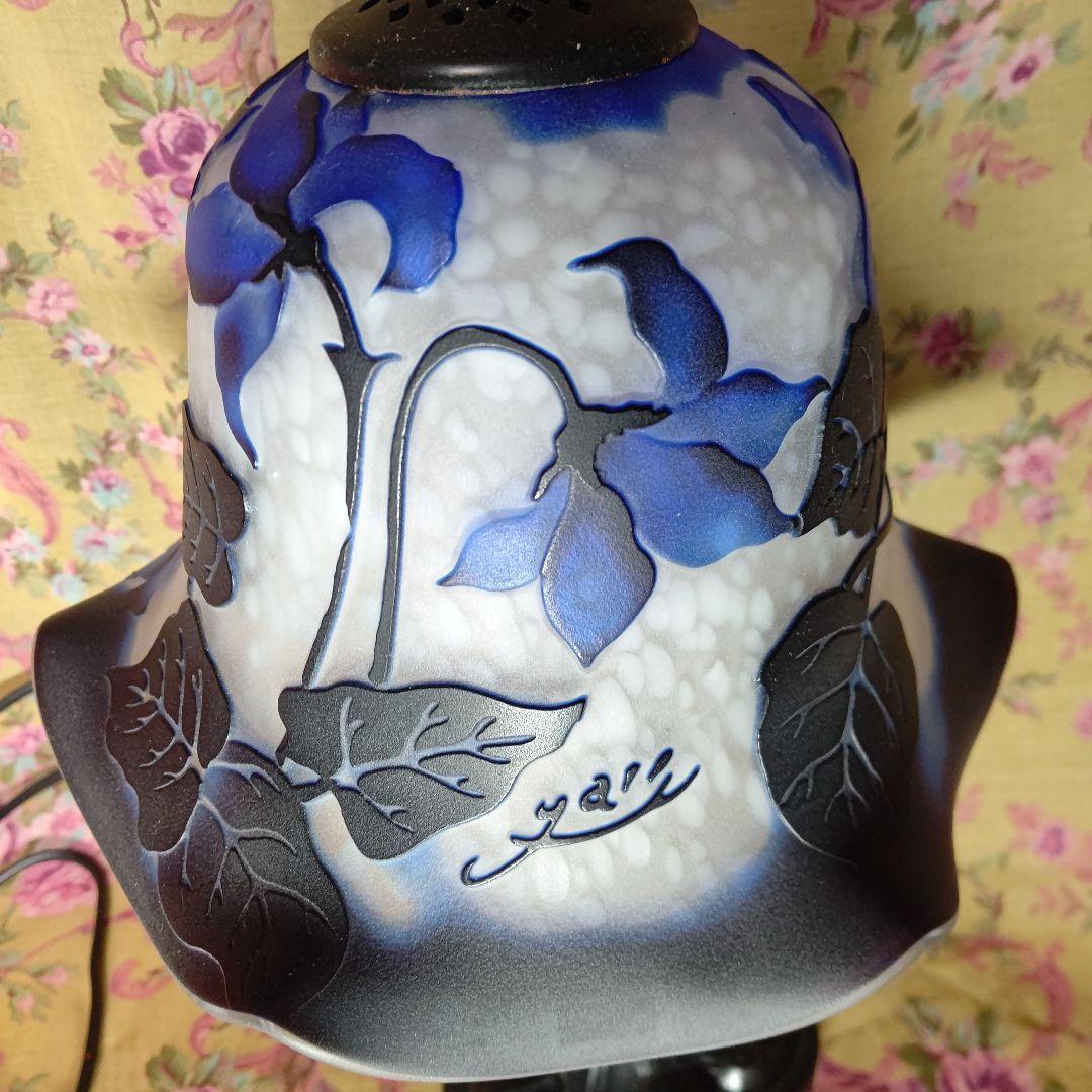 アンティーク ガレ風被せガラスランプ 33cm