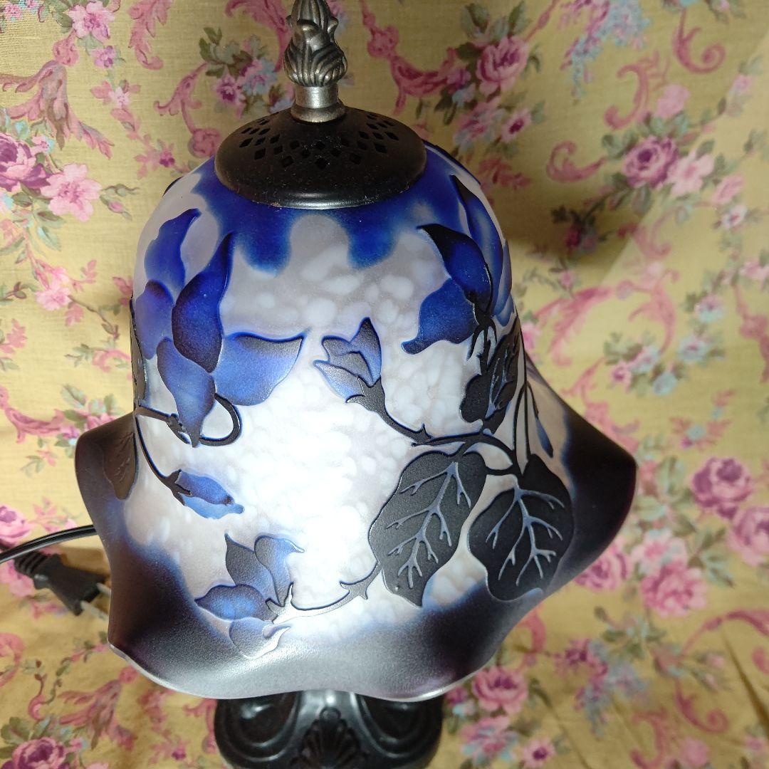 アンティーク ガレ風被せガラスランプ 33cm