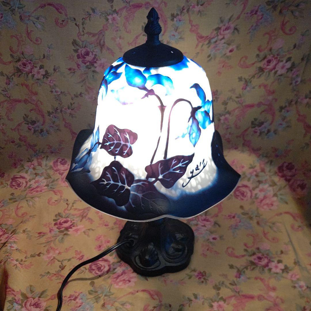 アンティーク ガレ風被せガラスランプ 33cm