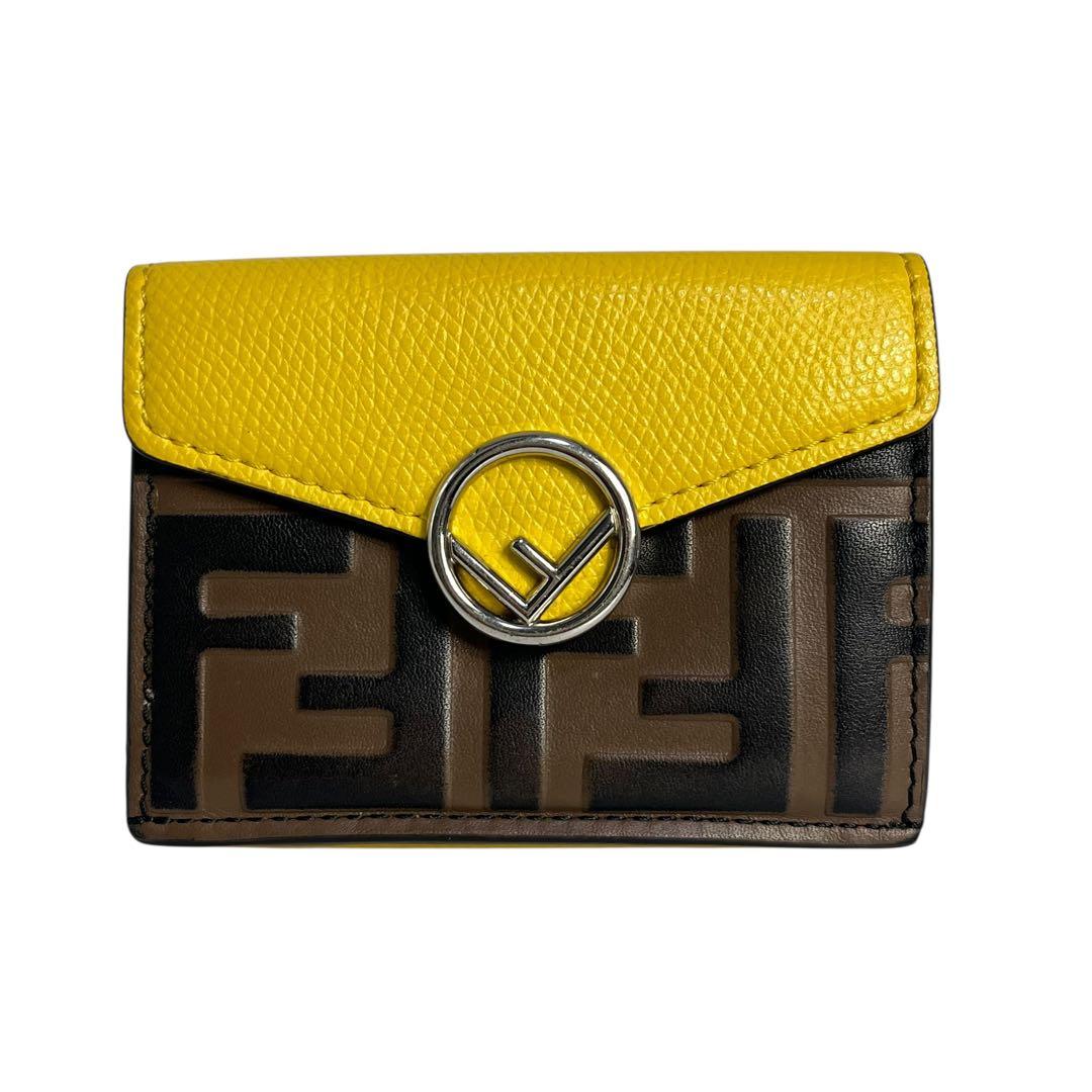 希少✨フェンディ 三つ折り財布 FFロゴ エフイズ エンボス レザー イエロー