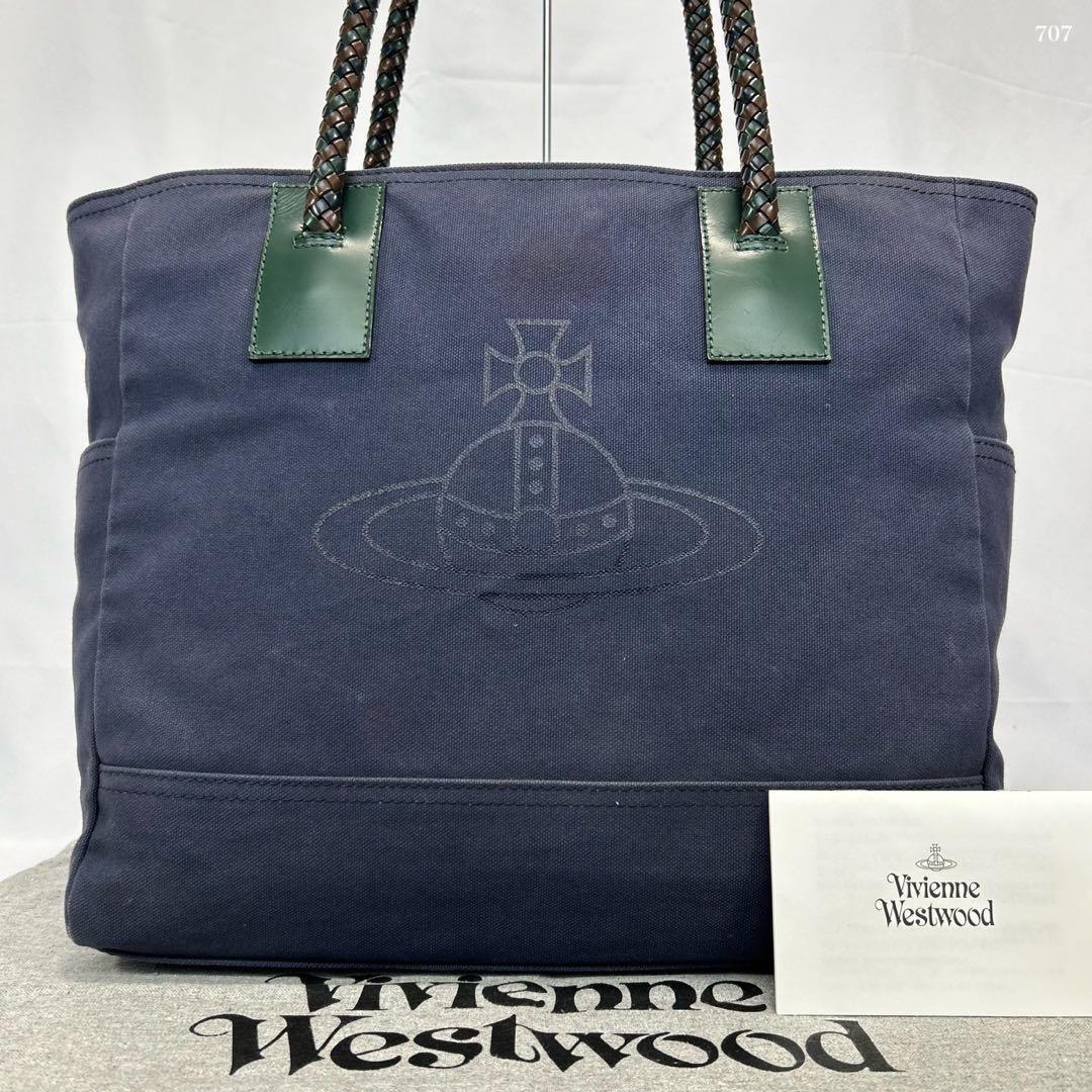 【美品】ヴィヴィアンウエストウッド トートバッグ キャンバス オーブ 紺