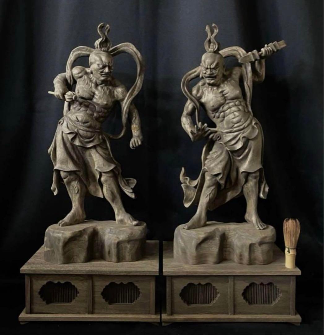 特大72cm 井波彫刻　楠材　木彫仏像　仏師手仕上げ品　仁王像　金剛力士像一式