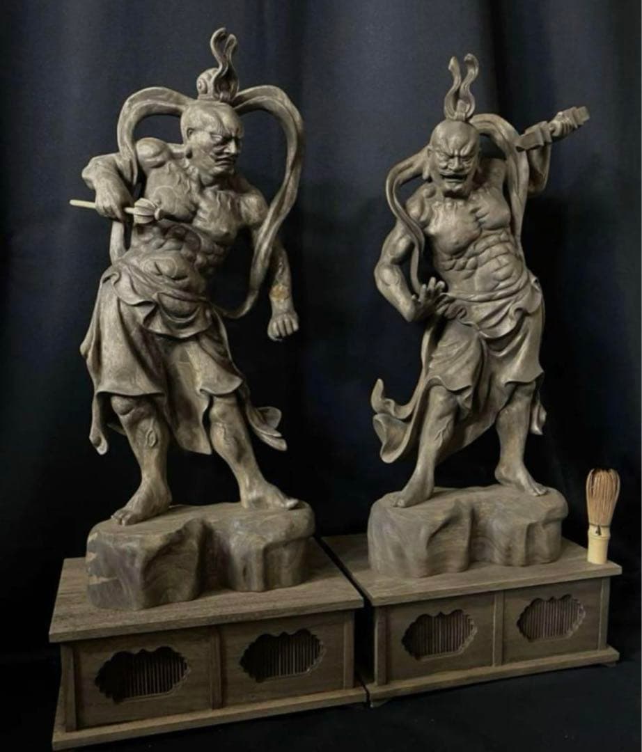 特大72cm 井波彫刻　楠材　木彫仏像　仏師手仕上げ品　仁王像　金剛力士像一式