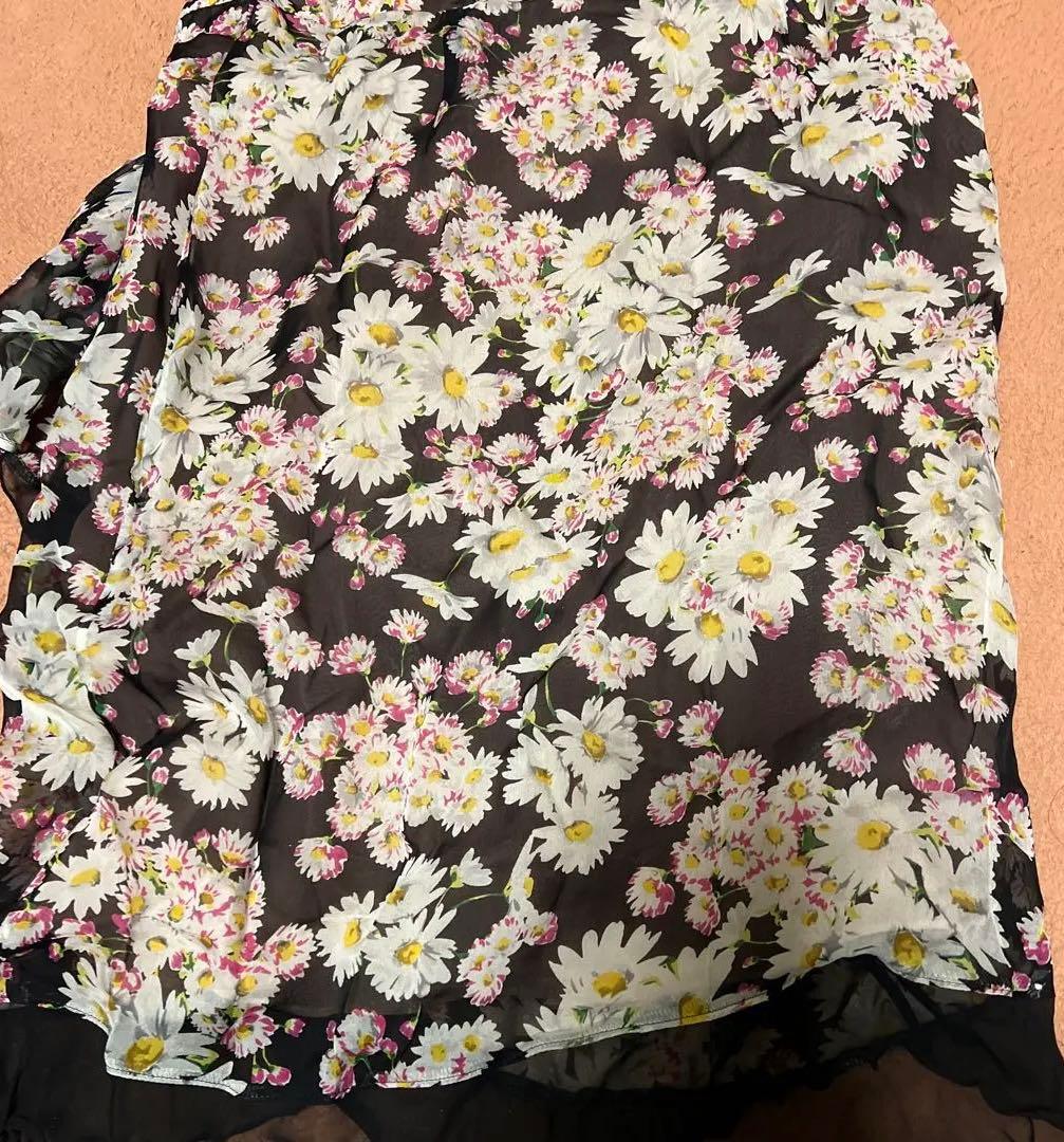 Blumarine 花柄 シルクシフォン フリルフレアスカート