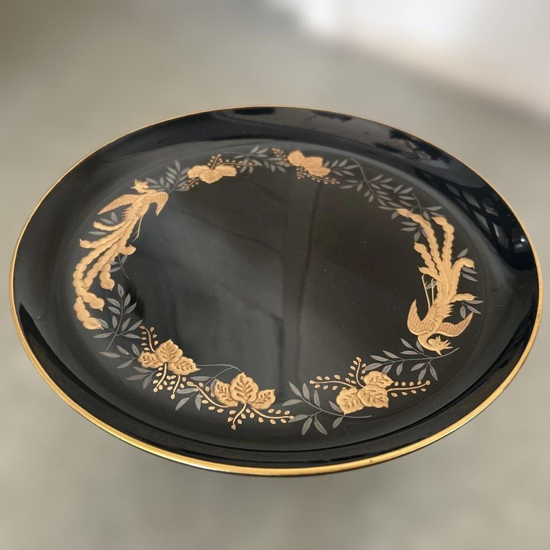 天然木　黒漆　蒔絵　鳳凰図　高杯高坏高付台　菓子器　直径23.6cm