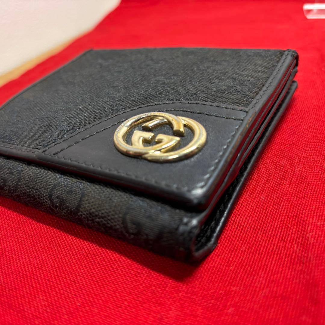 GUCCI グッチ インターロッキング Wホック 二つ折り GG BLACK