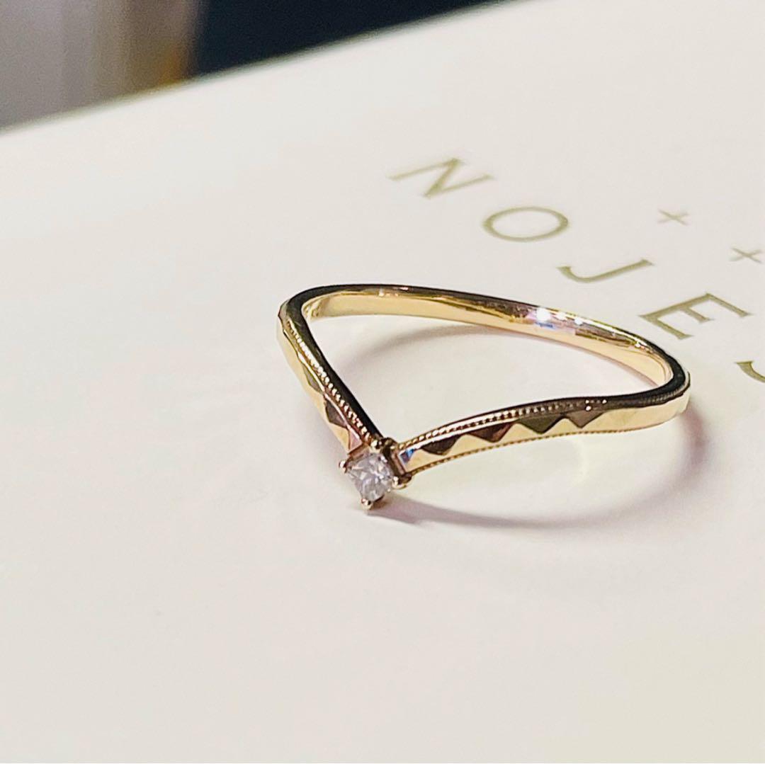 【NOJESS】K10スクエアカットダイヤモンドV字リング/0.05ct