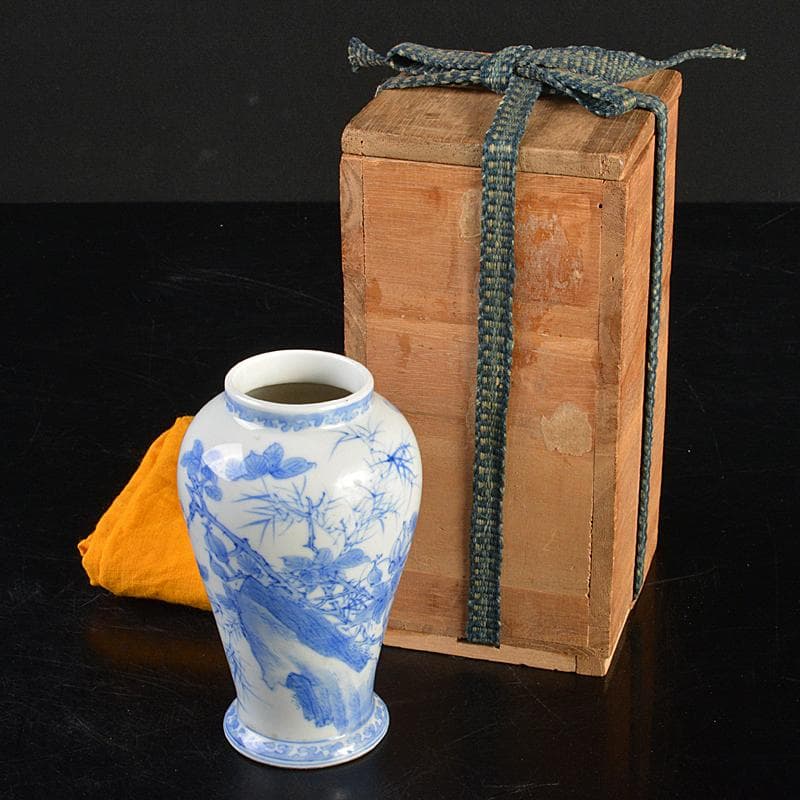 会津本郷焼　白鳳堂　富三製　草花文瓶　時代箱付　M　R7400