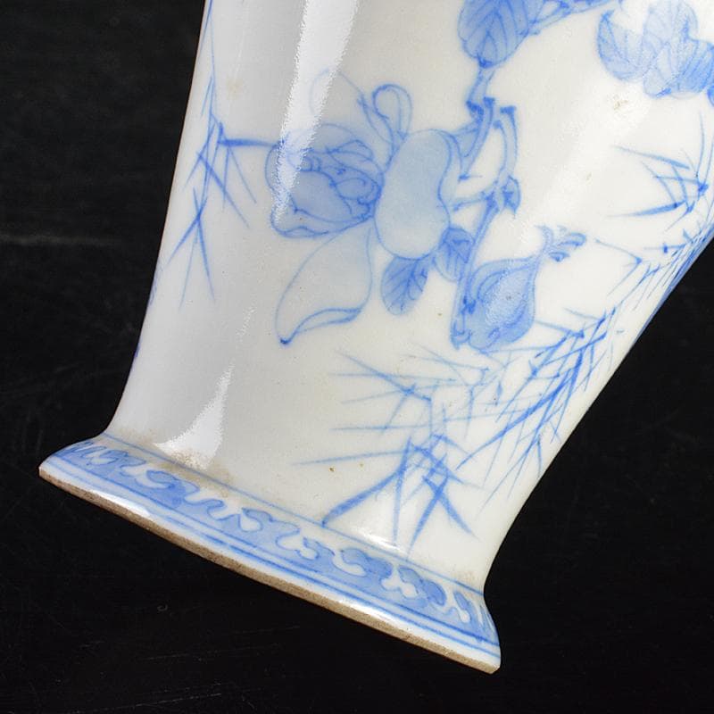 会津本郷焼　白鳳堂　富三製　草花文瓶　時代箱付　M　R7400