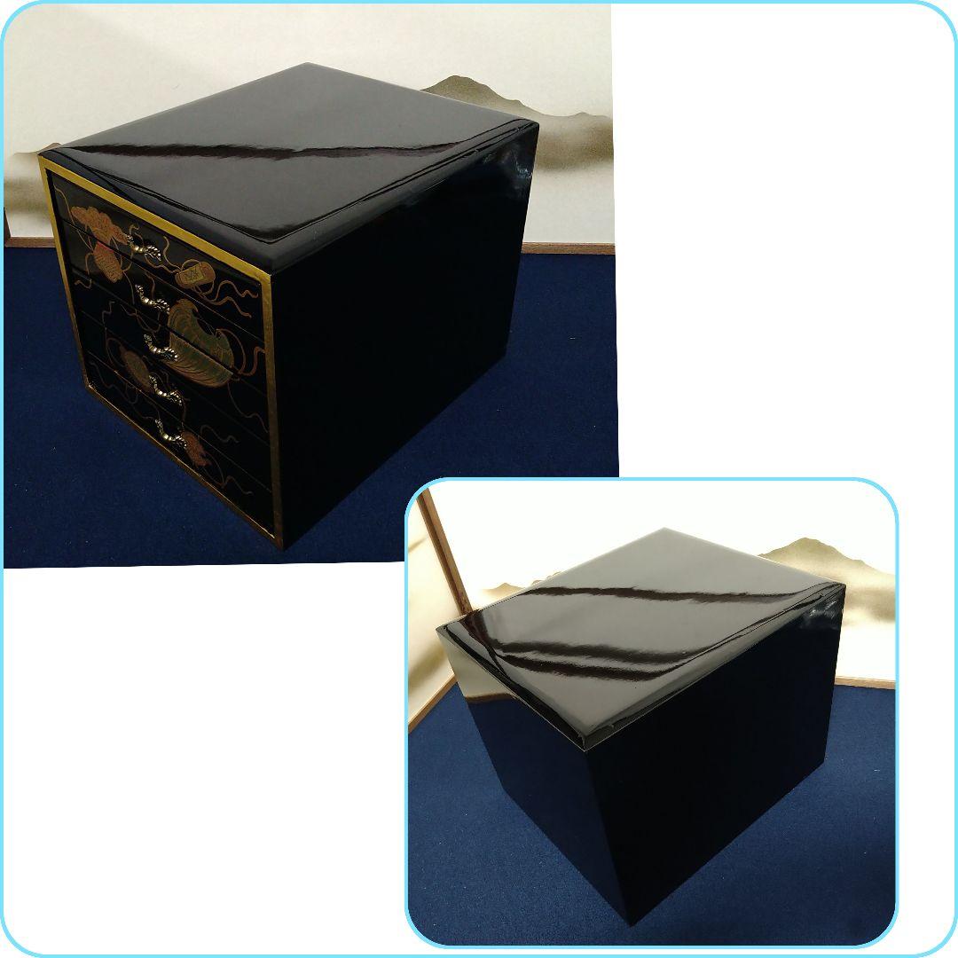 A846 輪島塗 蒔絵 五段引き出し 小箪笥 黒漆箱 仏具 経箱 五帖 経箱