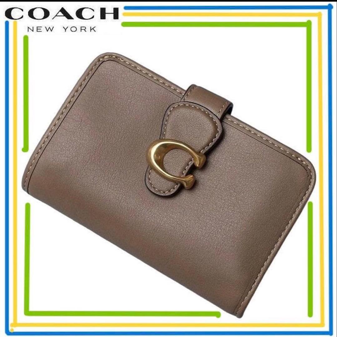 コーチcoachタビーミディアムレザー二つ折り財布、グレージュ