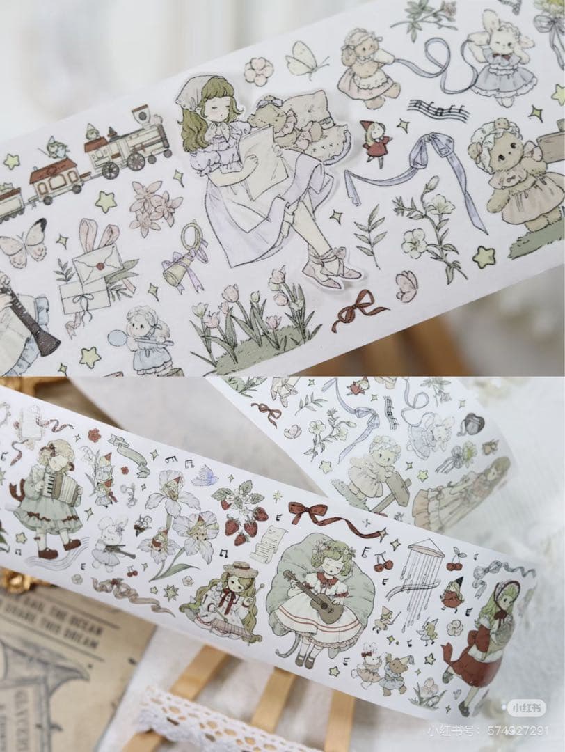 【8699】海外　マステ　5m巻売り　貝殻光カッティングテディベア　女の子　音楽