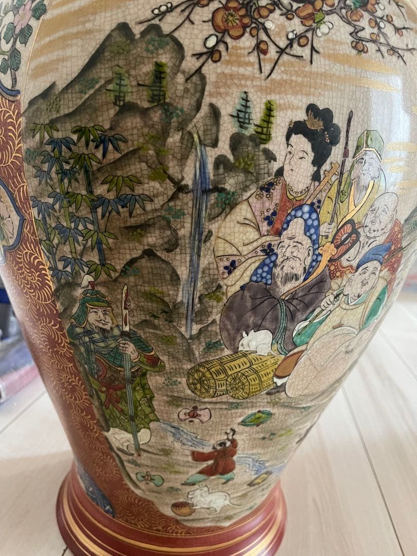 Shine TLS樣限定 七福神 角福刻印あり 豪華色絵 希少 壺 花瓶 金彩