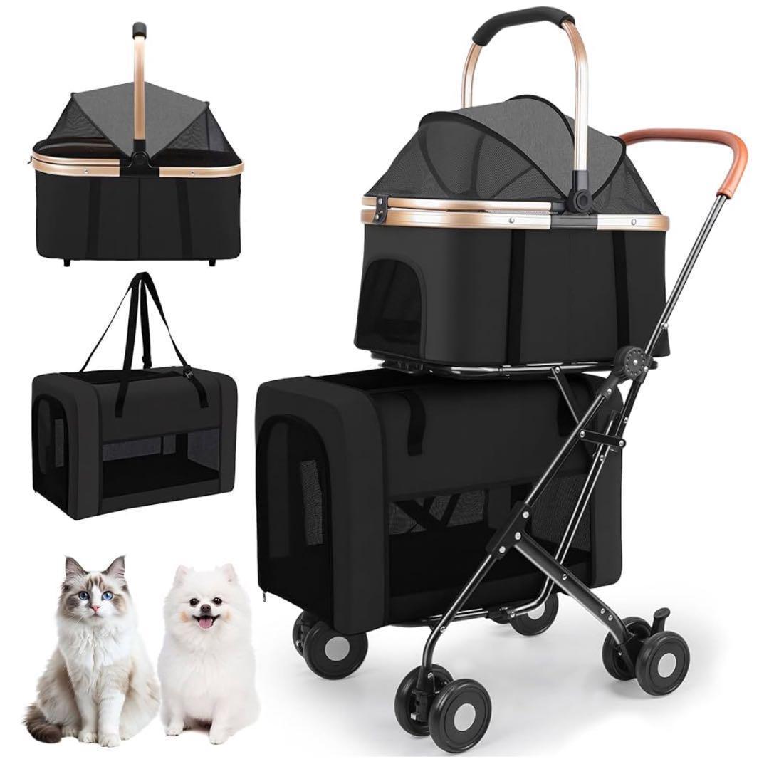 旅行・散歩に大活躍⭐️上下2段・分離OKの多機能ペットカートダブル✨折畳OK