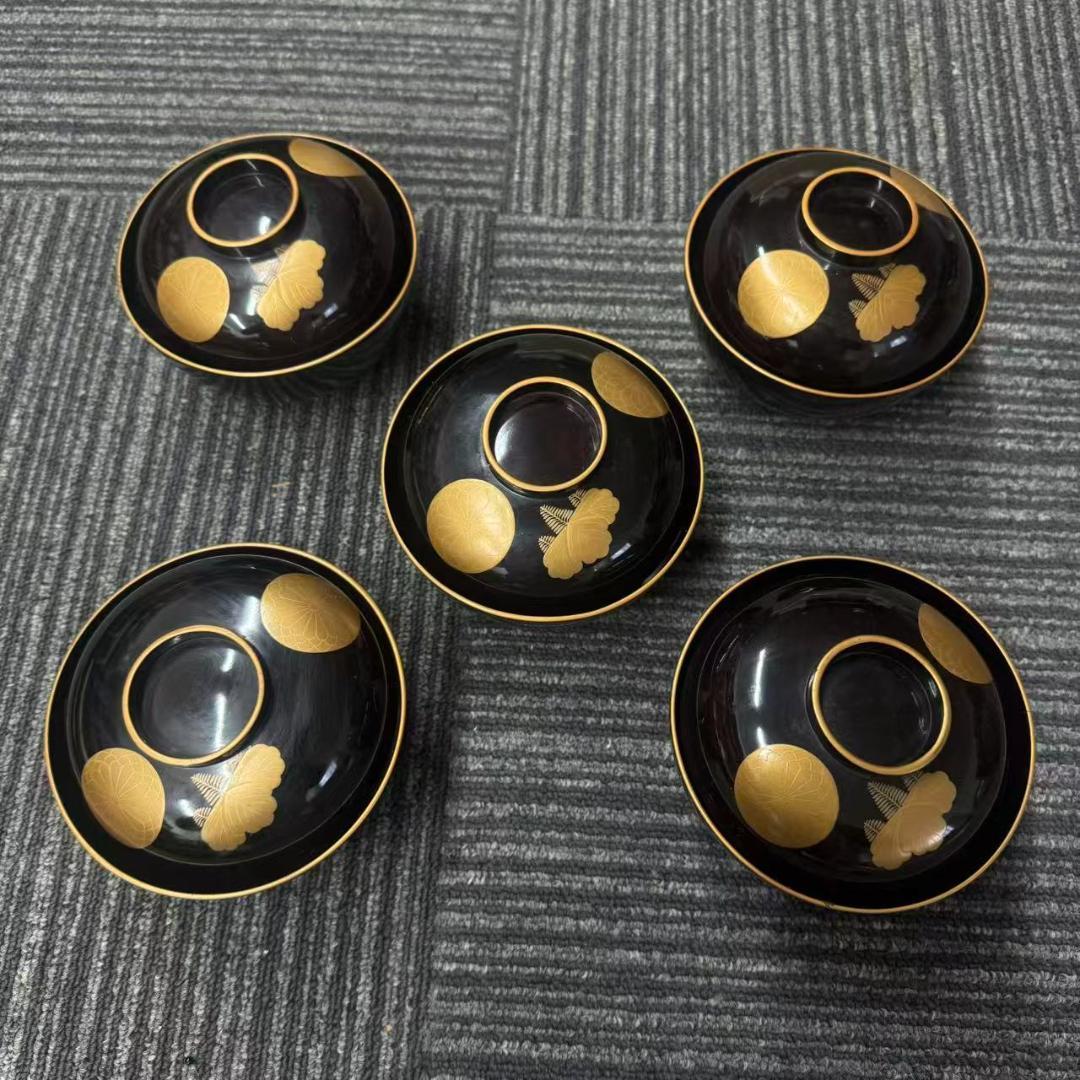 輪島塗　時代物時絵　御会席膳漆器セット　共箱