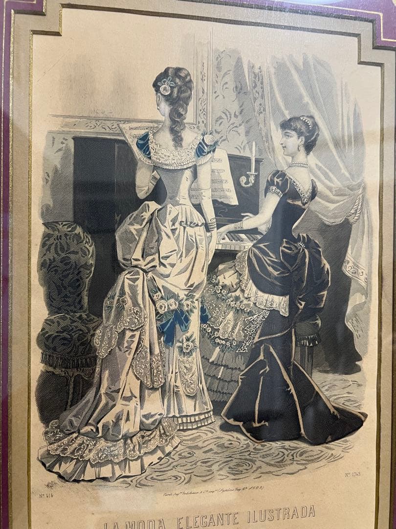 【アンティーク】額装品ヴィクトリア朝モード画