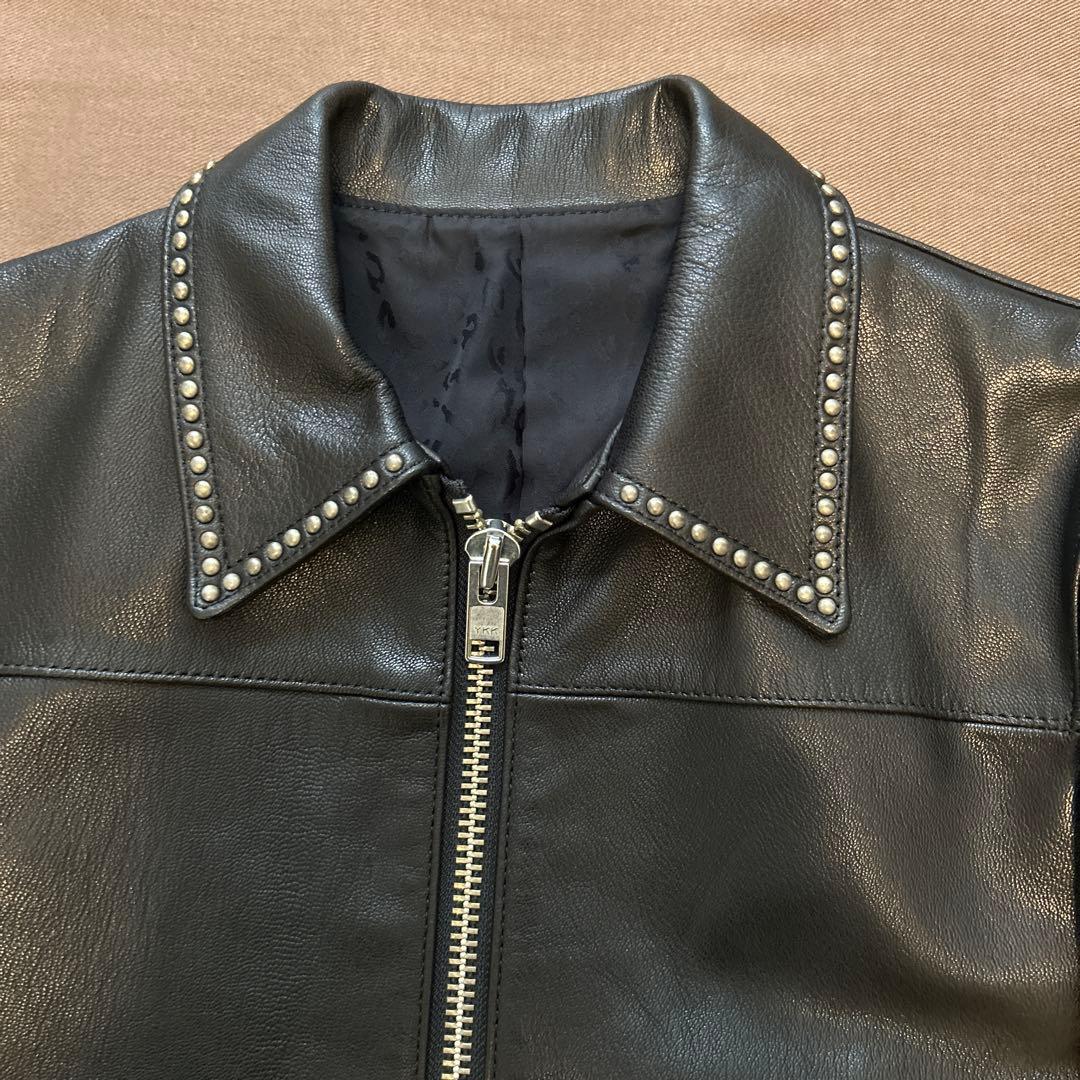 ラグスマックレガー　ブラックレザースタッズ付きシングルライダースジャケット