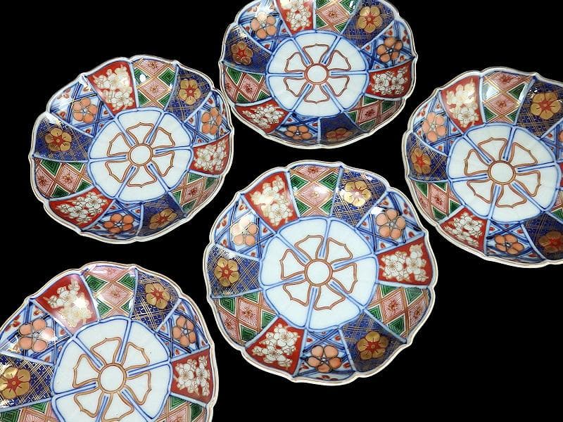 大聖寺伊万里　金襴手 菊皿　4寸半皿　5客　E046AS-CYb