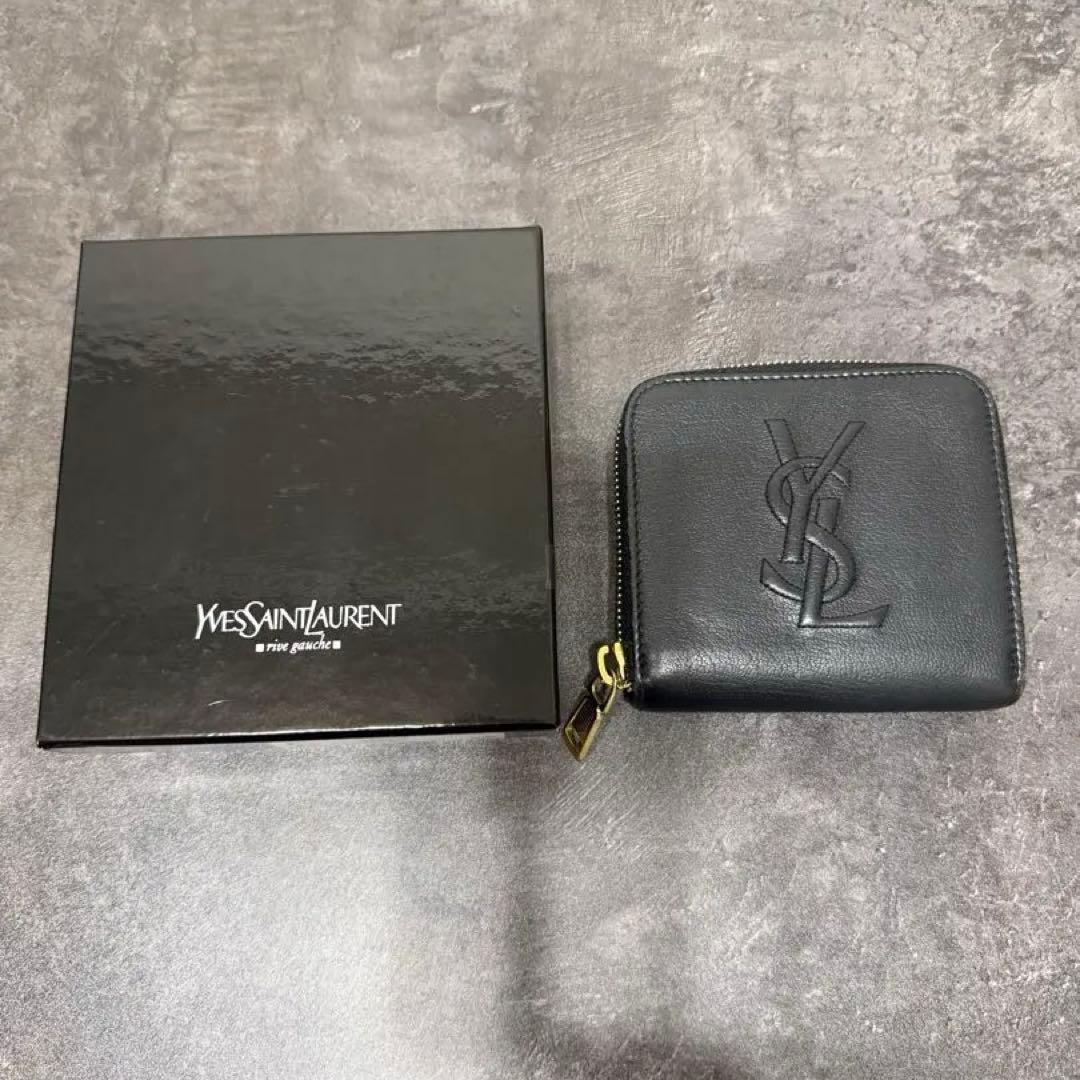 YSLロゴ財布　YSL ブラックレザー 二つ折り財布箱付き