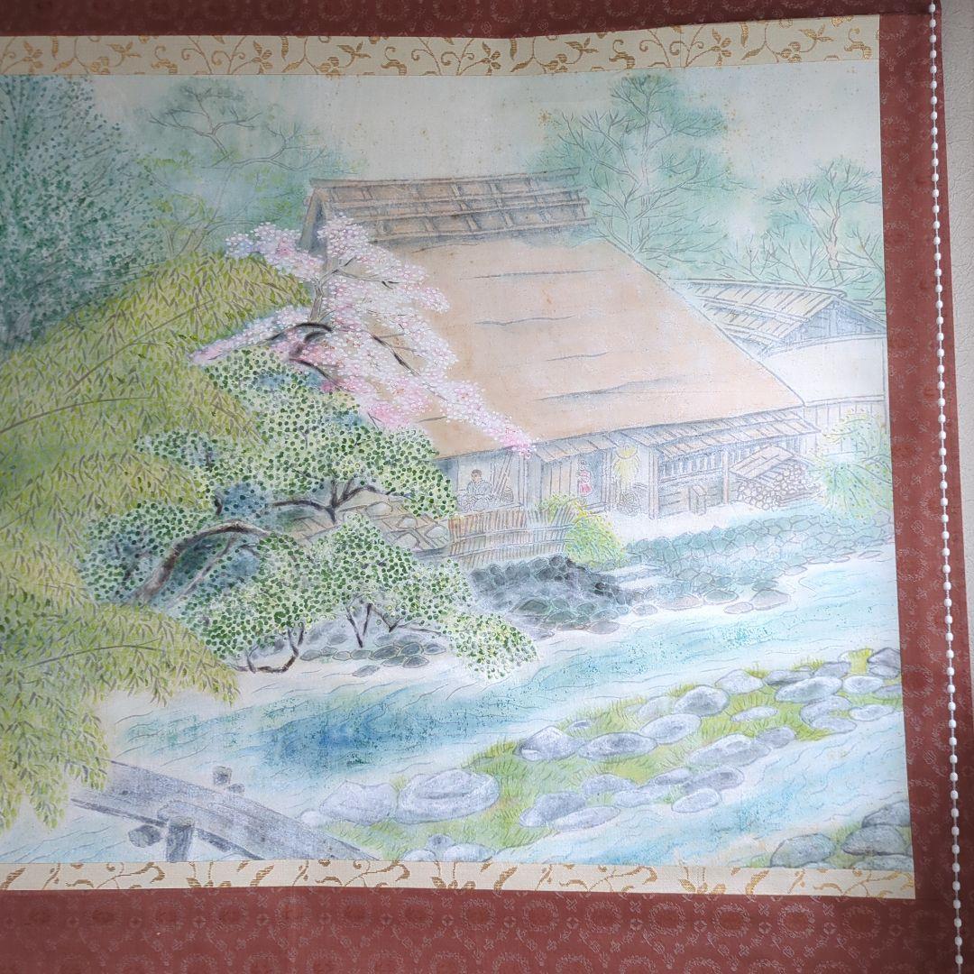 掛け軸 桜 さくら 肉質 掛軸 春 景色 壁掛け 在銘 大型