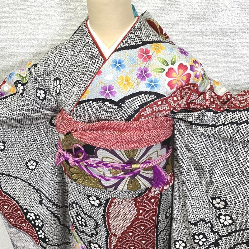 403z9.小物類〇高身長な方にも 振袖 総絞り風 成人式 結婚式〇美品