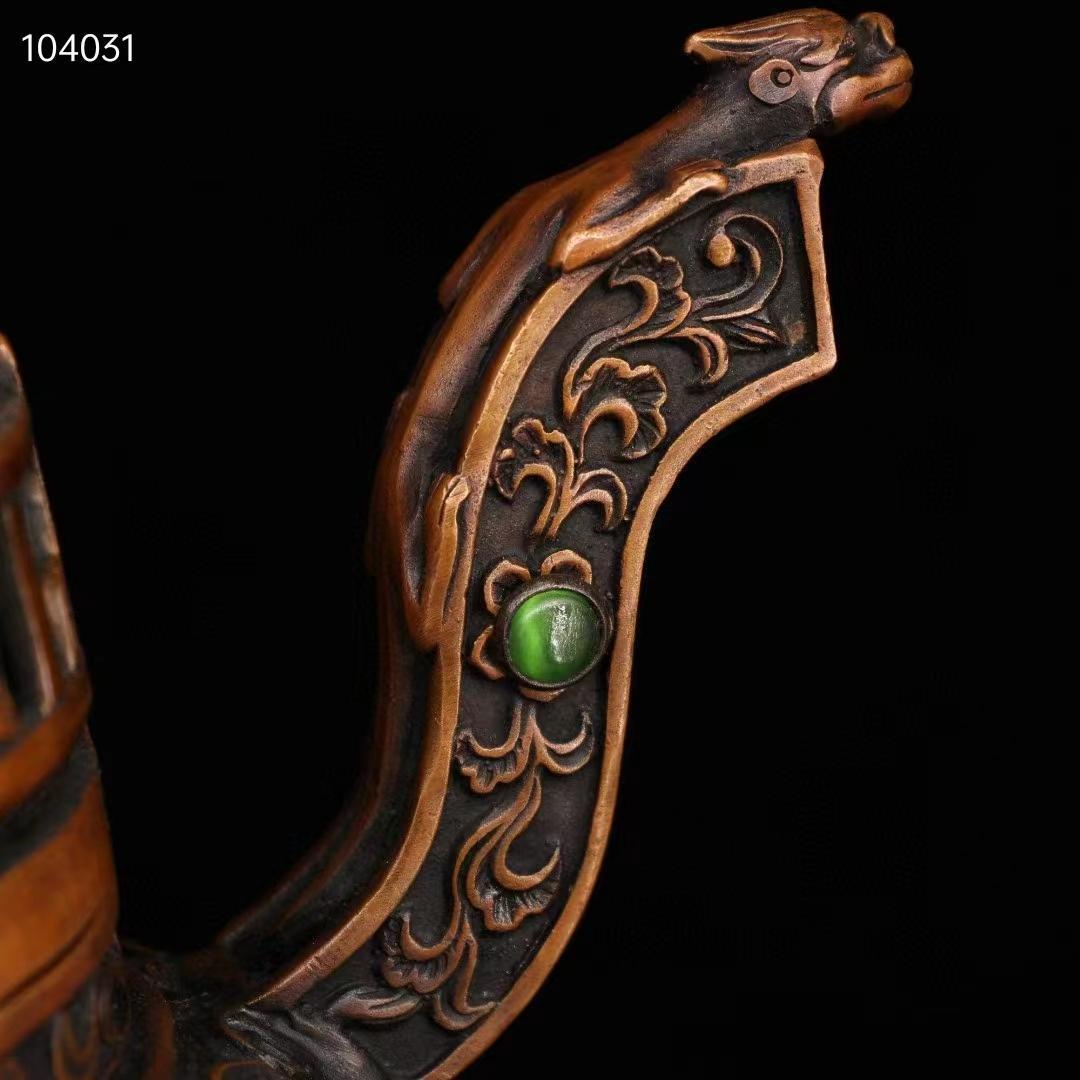 中国古美術·純銅製·純手作り·宝石をはめ込み塔形香炉·風水鎮宅·置物·細密彫