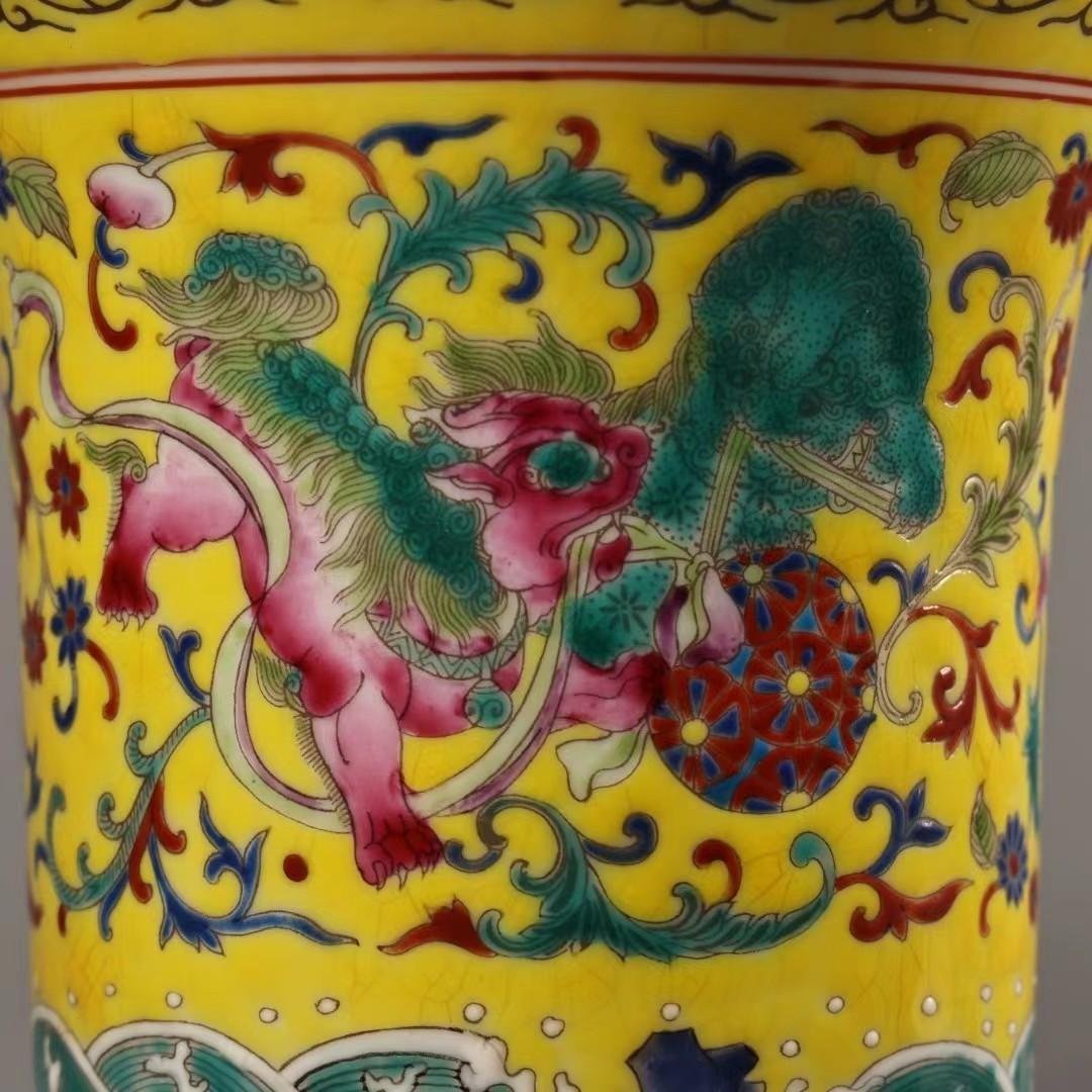 中国古美術・珍蔵珐琅彩粉彩陶磁器のペン立・書道品・純手描き・案頭・文房具・箱付き