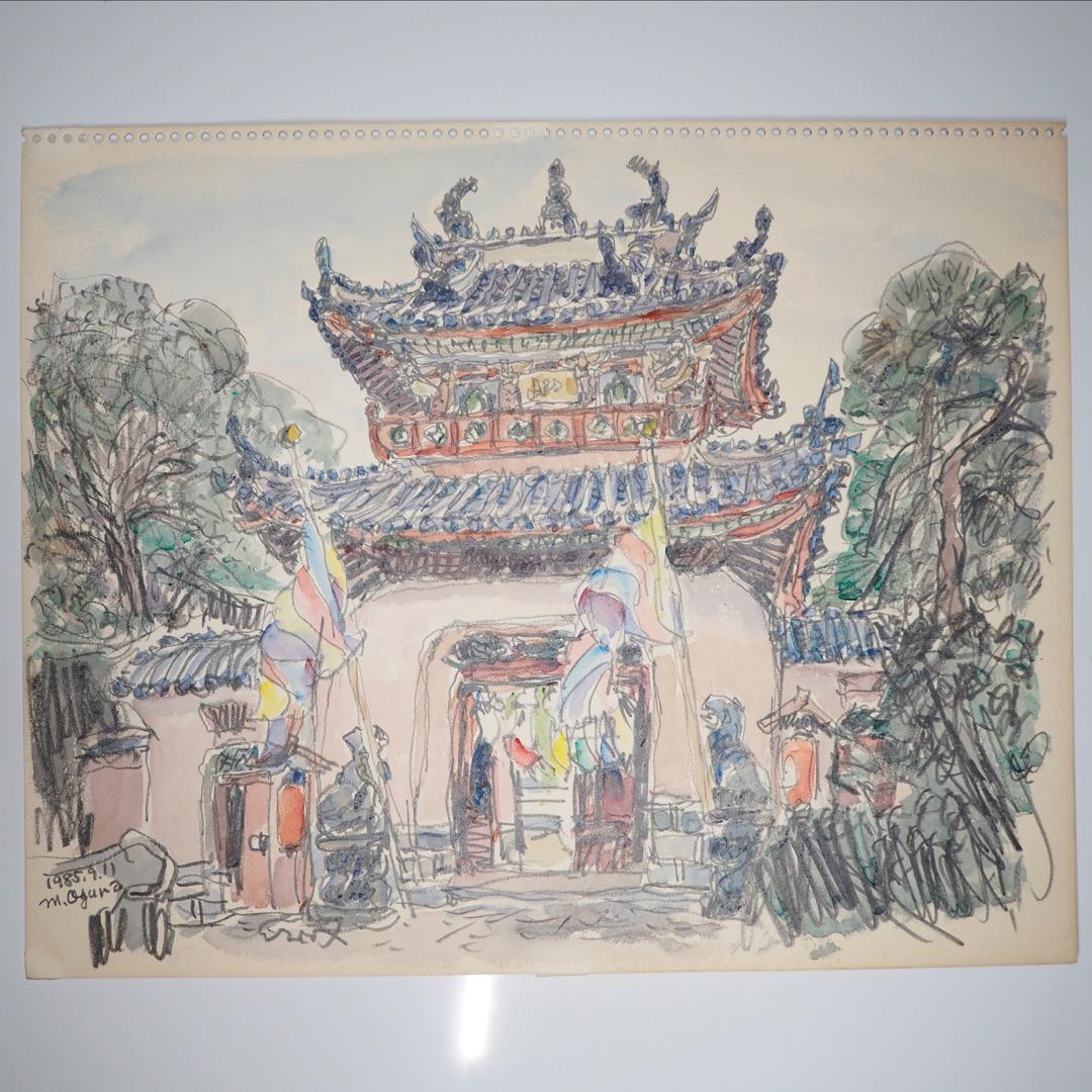 ☆【水彩画】小倉　基弘　長崎32景『崇福寺赤門』No.007