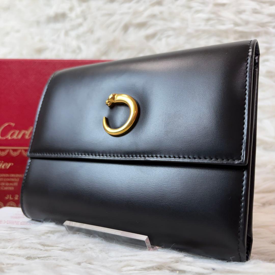 新品未使用品/付属品有✨Cartier 三つ折り 財布 パンテール　金具 黒