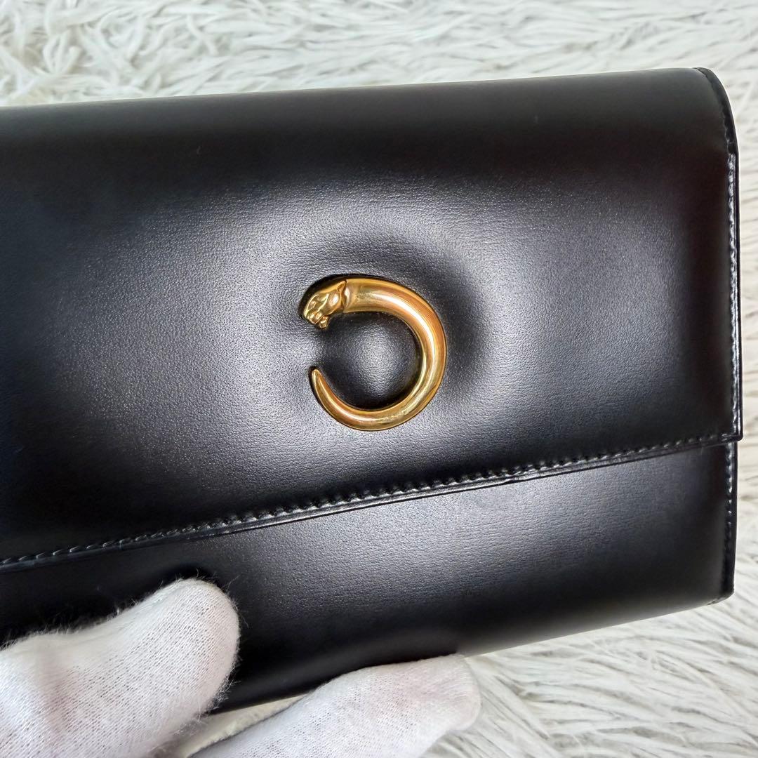 新品未使用品/付属品有✨Cartier 三つ折り 財布 パンテール　金具 黒