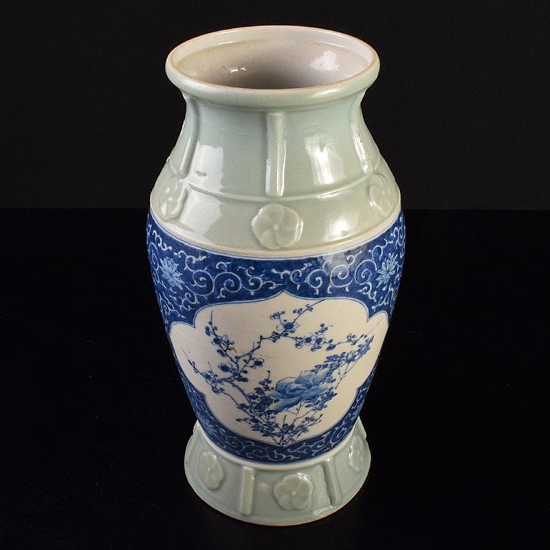 瀬戸焼　古瀬戸　青磁染付　四君子文　花瓶　高さ約30㎝　D　R7683B