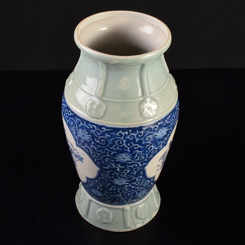 瀬戸焼　古瀬戸　青磁染付　四君子文　花瓶　高さ約30㎝　D　R7683B