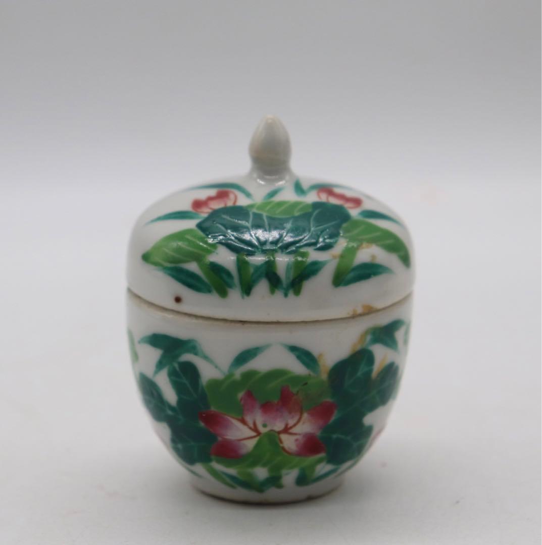 中国　清時代　粉彩蓋物　花中君子　茶入　送料込み1008